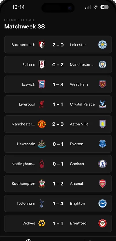 FootyScores app, live Premier League scores