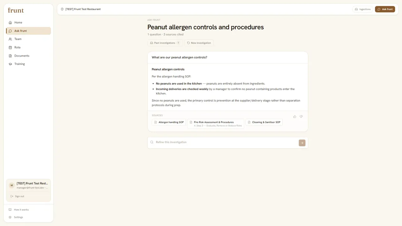 Ask frunt: an answer about peanut allergen controls, citing three source documents